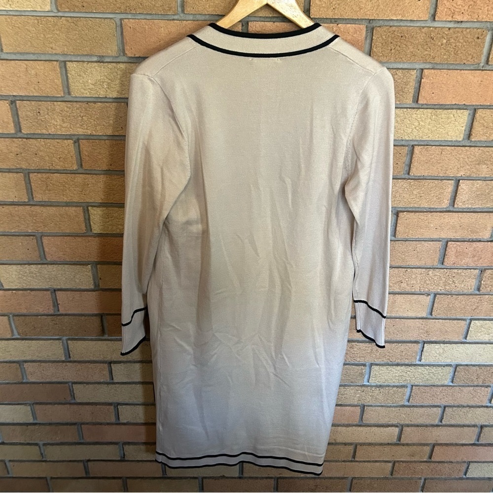NWT Essentials Milano Long Cardigan Open Front Beige & Black Size Small - Picture 3 of 5